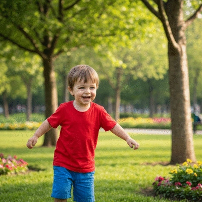 Child with clean, well-maintained hair, playing happily outdoors