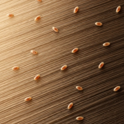 Close-up of human hair with nits attached, illustrating identification