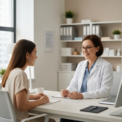 Parent consulting with pediatrician about head lice treatment