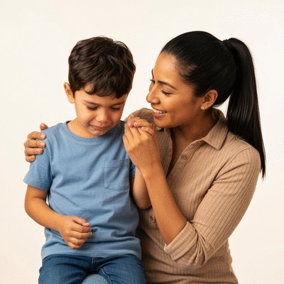 Parent comforting child about lice