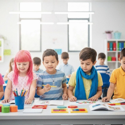Group of diverse young children in a classroom setting