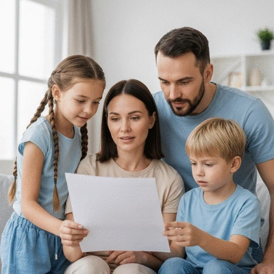 Family using a prevention checklist for head lice, focused and collaborative