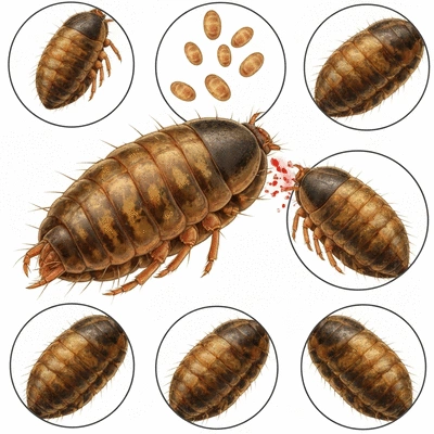 Detailed illustration of heat disrupting lice and nits, showing temperature effects on their outer layers, no text, no words, no typography, clean image
