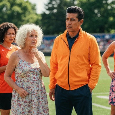 Coach and parent discussing child safety protocols on a sports field